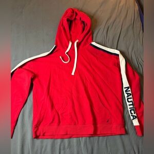 Nautica Red Sweatshirt with Navy and White Stripes